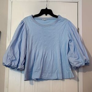 JODIFL Light Blue Puff-Sleeve Cotton Top